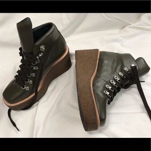 Olive Green Leather Viajar Platform Combat Boots 7